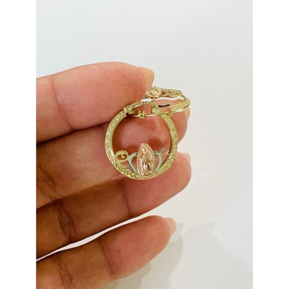 ❤️ Real 10k Gold Virgin Mary Earrings Hoops Guadalupe